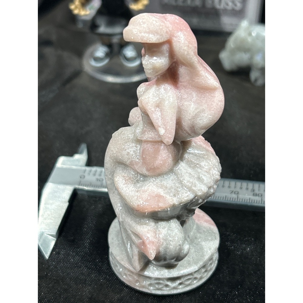 Hand Carved Pink Grey Stone Ariel Figurine Mythical Sea Creature Statue 3.8" - Picture 4 of 5